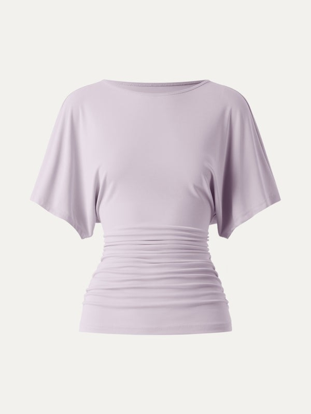 OGL Pale Lilac Sandwashed Effortless Boatneck Batwing Sleeve Side Ruched Top